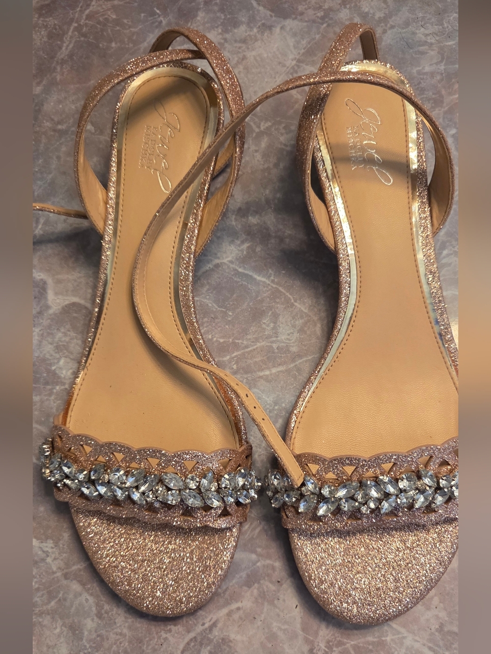 Badgley Mischka Pink Glitter Crystal-Embellished Sandals
